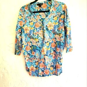 Erika multi-color, floral/paisley woman's top. Size L